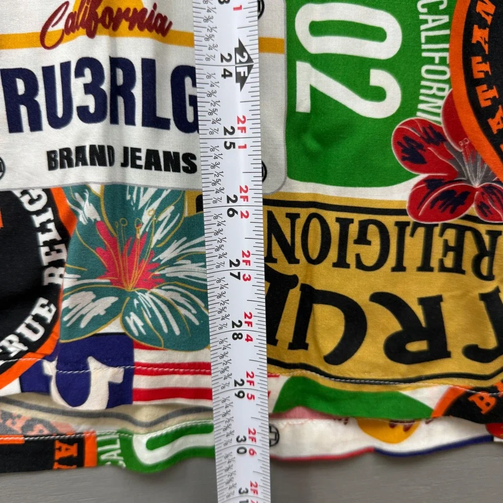 NEW True Religion SS‎ Camp Hawaiian Shirt Graphic Print Multi Color Button Up XL